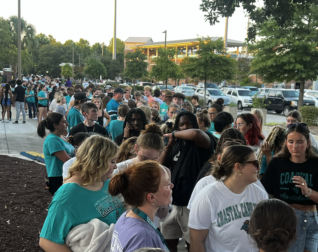 Just a snippet of the line to be one of the first 1,000 students guaranteed a shirt. The line started at Gate 5 facing University Boulevard and wrapped around the Springs Brooks Stadium baseball field.